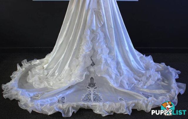 VINTAGE REPRODUCTION SATIN WEDDING DRESS with TRAIN