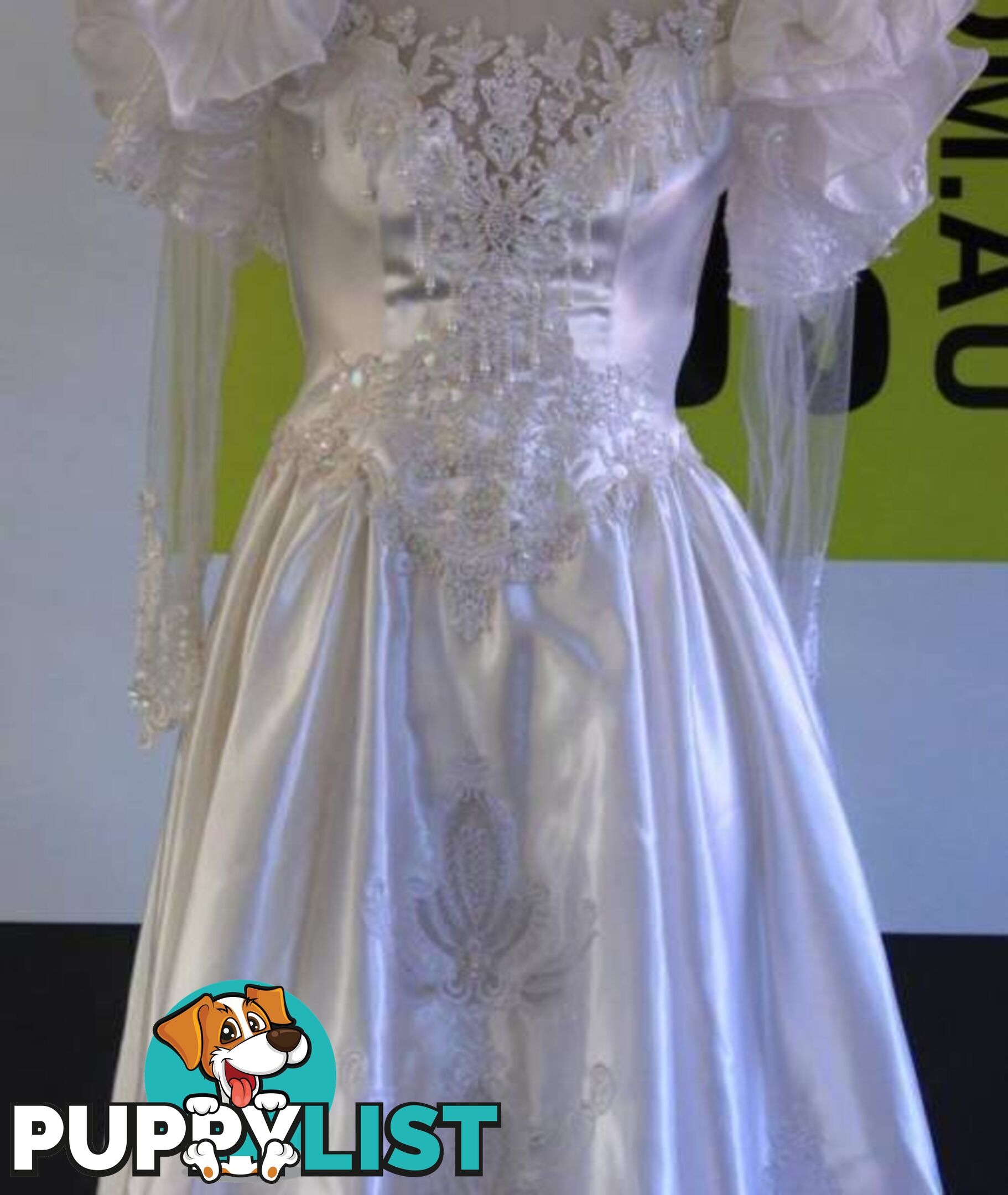 VINTAGE REPRODUCTION SATIN WEDDING DRESS with TRAIN