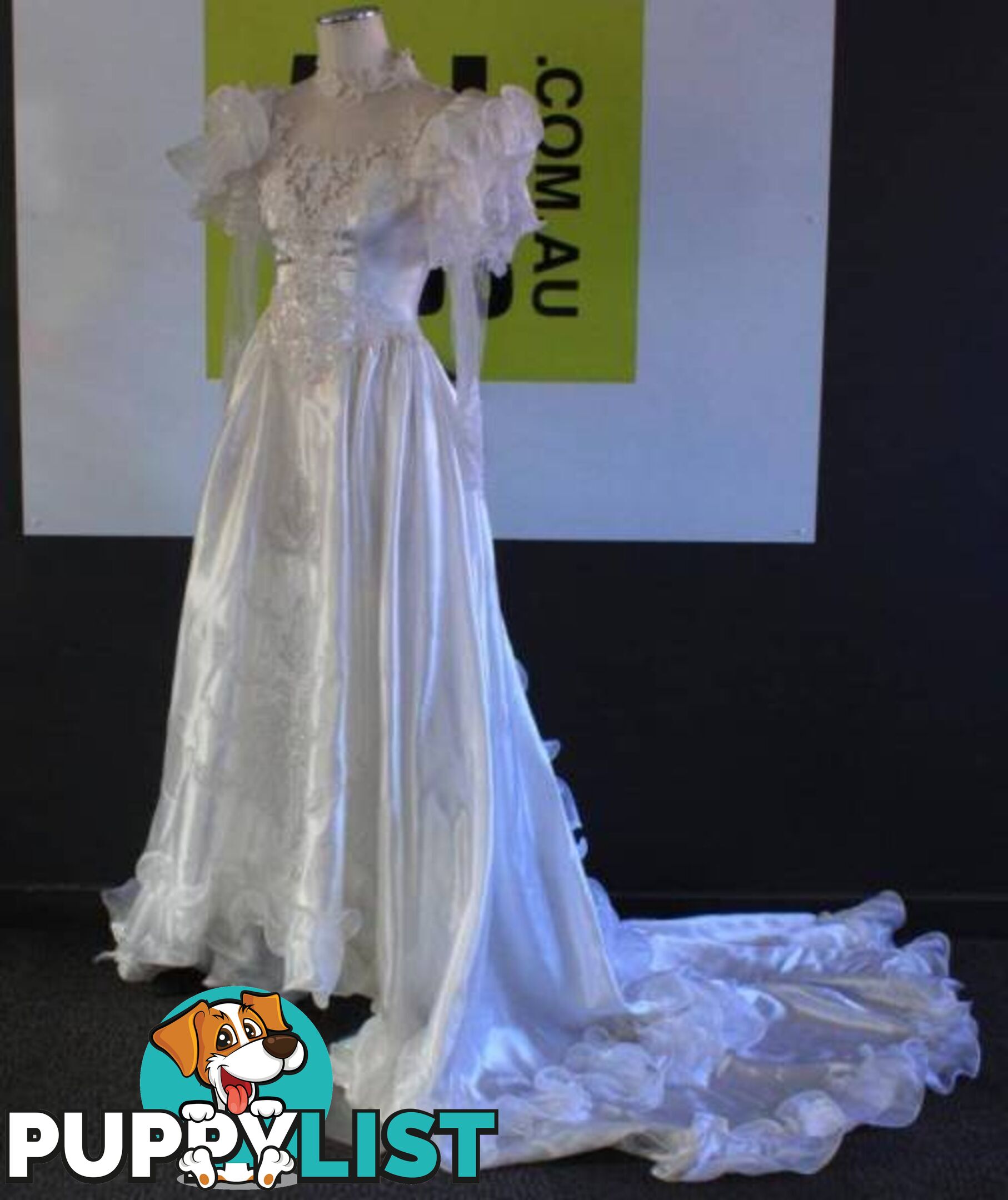 VINTAGE REPRODUCTION SATIN WEDDING DRESS with TRAIN