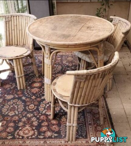 1950's French Rattan Cane Table and 4 Chairs