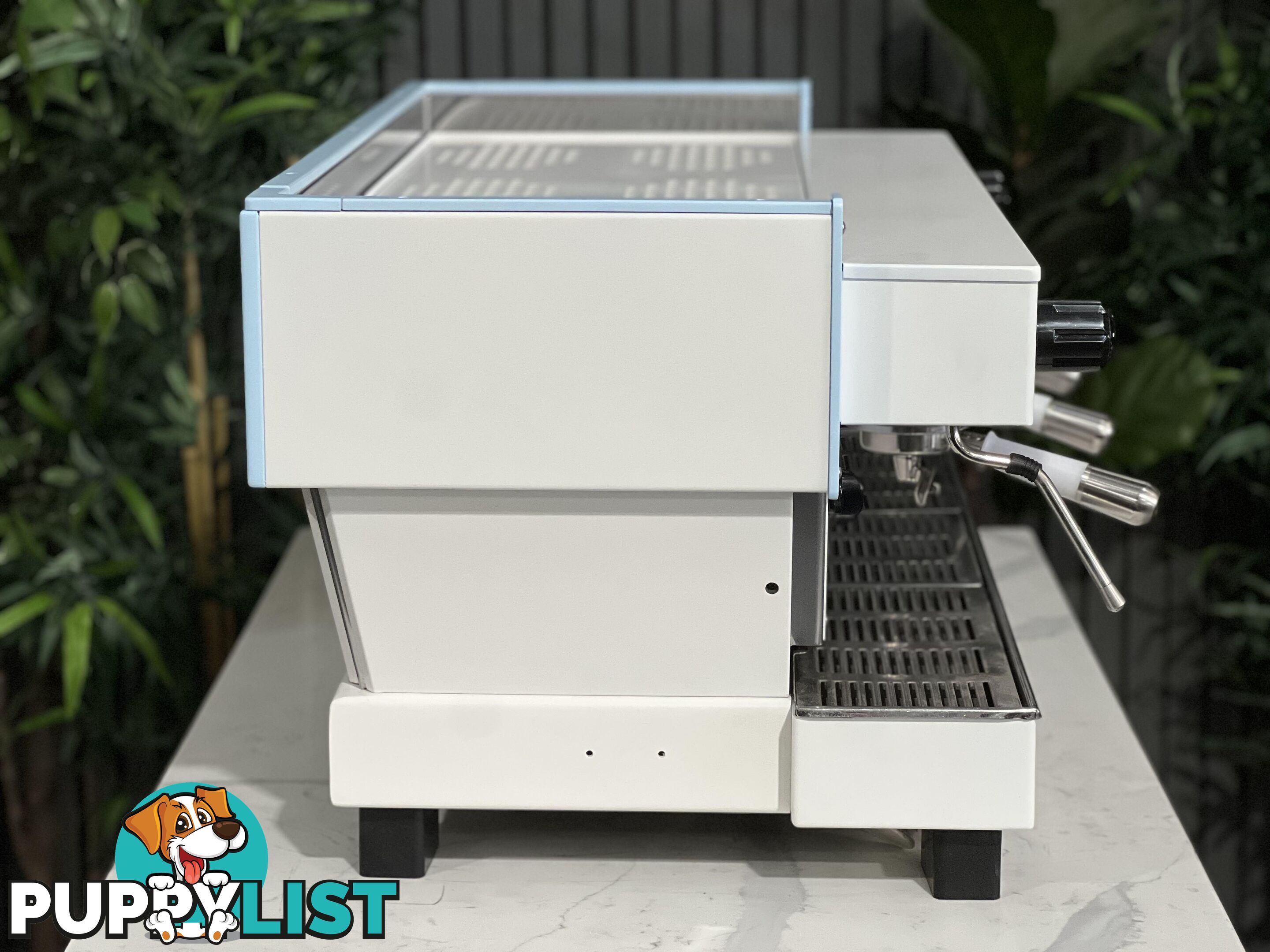 LA  MARZOCCO LINEA CLASSIC 3 GROUP WHITE &amp; LIGHT BLUE w. PESADO HANDLES ESPRESSO COFFEE MACHINE