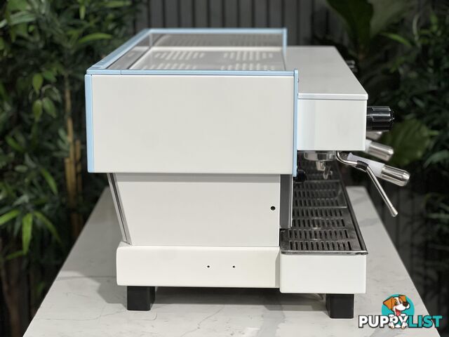 LA  MARZOCCO LINEA CLASSIC 3 GROUP WHITE &amp; LIGHT BLUE w. PESADO HANDLES ESPRESSO COFFEE MACHINE