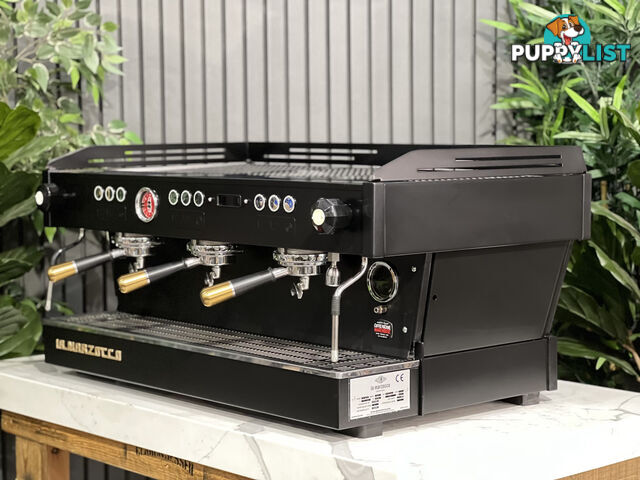 LA MARZOCCO LINEA PB 3 GROUP BLACK W/ GOLD PESADOS ESPRESSO COFFEE MACHINE