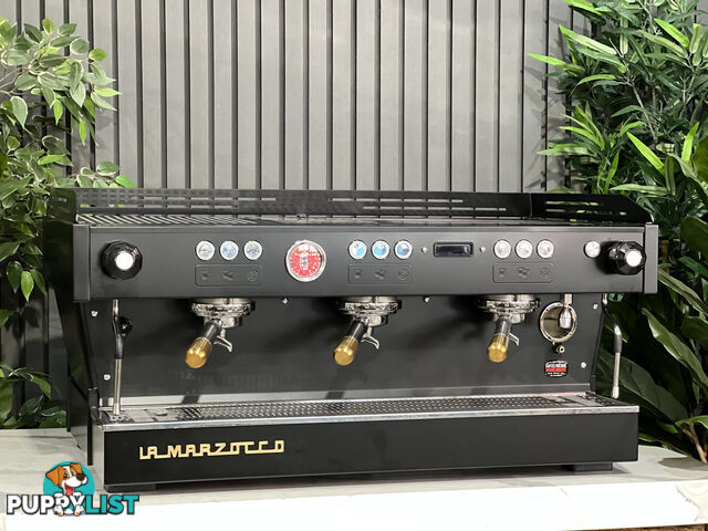 LA MARZOCCO LINEA PB 3 GROUP BLACK W/ GOLD PESADOS ESPRESSO COFFEE MACHINE