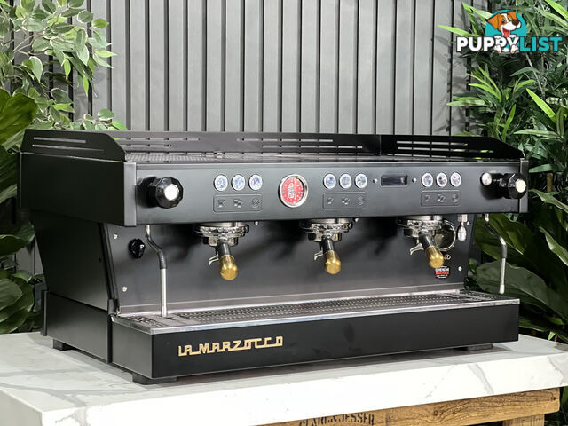 LA MARZOCCO LINEA PB 3 GROUP BLACK W/ GOLD PESADOS ESPRESSO COFFEE MACHINE