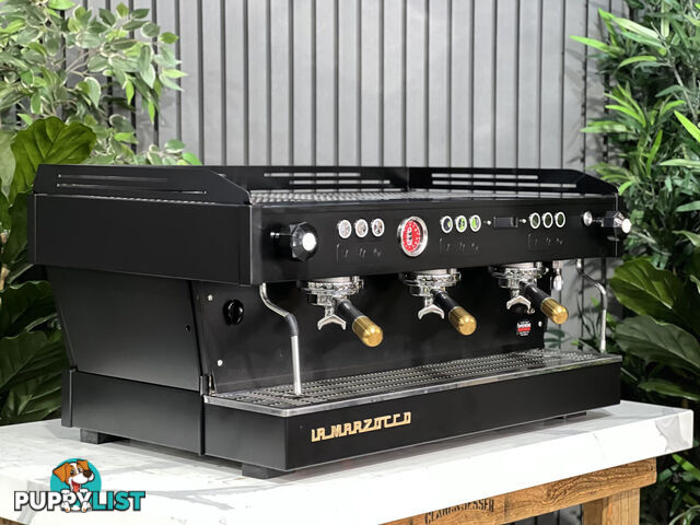 LA MARZOCCO LINEA PB 3 GROUP BLACK W/ GOLD PESADOS ESPRESSO COFFEE MACHINE