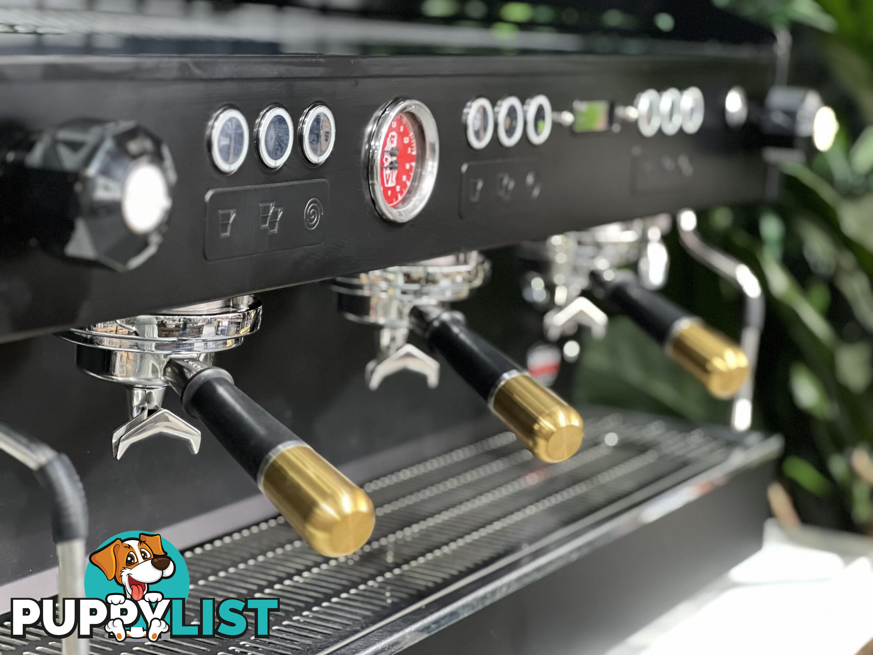 LA MARZOCCO LINEA PB 3 GROUP BLACK W/ GOLD PESADOS ESPRESSO COFFEE MACHINE