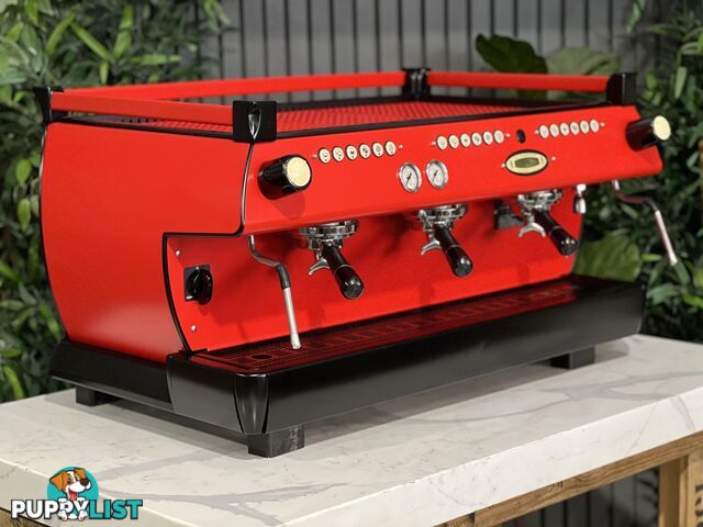 LA MARZOCCO GB5 3 GRP ESPRESSO COFFEE MACHINE FULL RED WITH BLACK ACCENTS & PESADO HANDLES