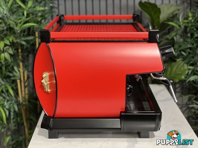 LA MARZOCCO GB5 3 GRP ESPRESSO COFFEE MACHINE FULL RED WITH BLACK ACCENTS & PESADO HANDLES