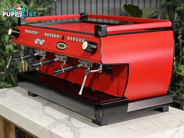 LA MARZOCCO GB5 3 GRP ESPRESSO COFFEE MACHINE FULL RED WITH BLACK ACCENTS & PESADO HANDLES