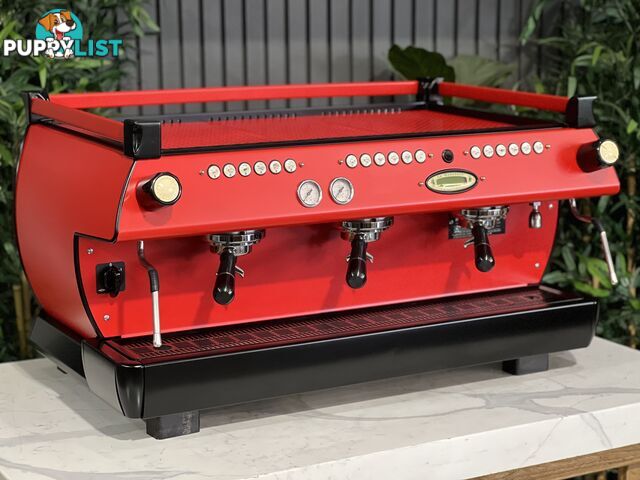 LA MARZOCCO GB5 3 GRP ESPRESSO COFFEE MACHINE FULL RED WITH BLACK ACCENTS & PESADO HANDLES