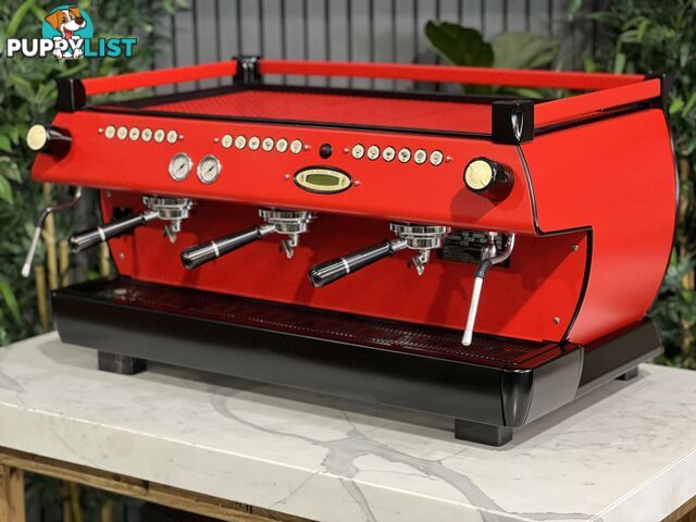 LA MARZOCCO GB5 3 GRP ESPRESSO COFFEE MACHINE FULL RED WITH BLACK ACCENTS & PESADO HANDLES