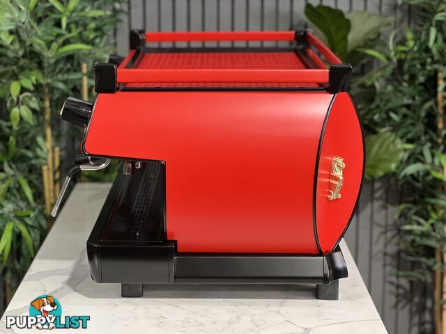 LA MARZOCCO GB5 3 GRP ESPRESSO COFFEE MACHINE FULL RED WITH BLACK ACCENTS & PESADO HANDLES