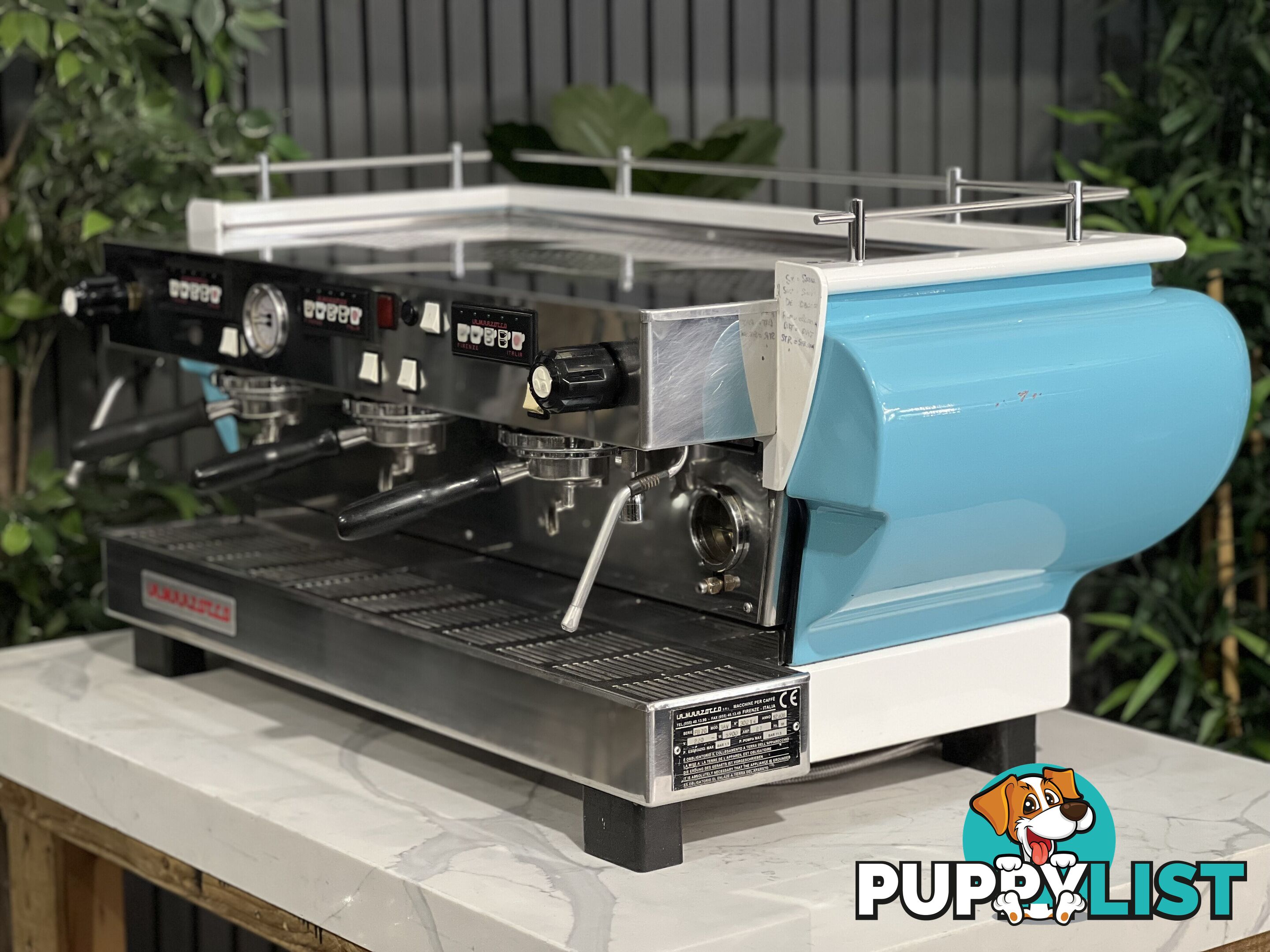 LA MARZOCCO FB70 3 GROUP ESPRESSO COFFEE MACHINE BLUE & WHITE CAFE COMMERCIAL BARISTA RESTAURANT