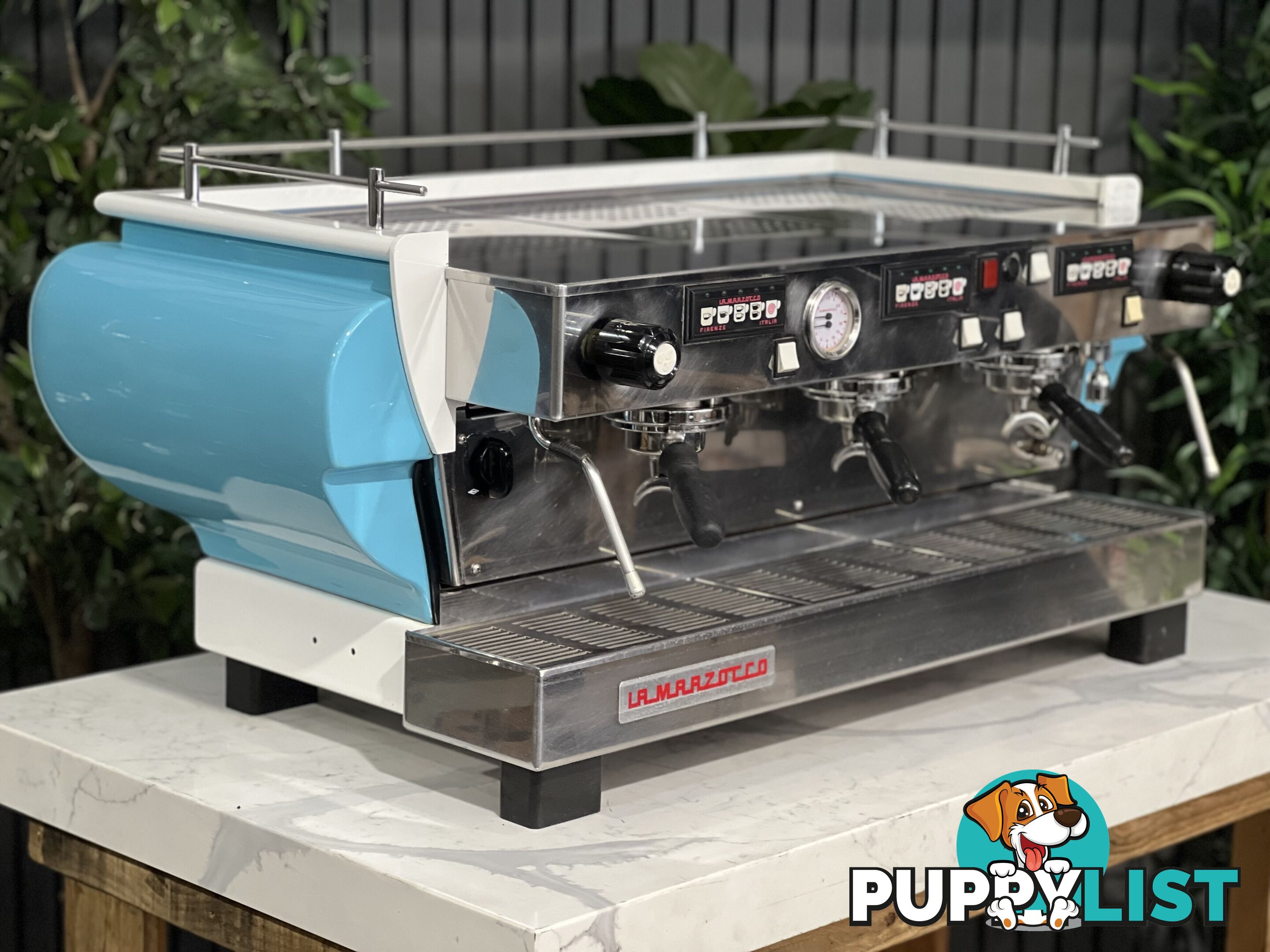 LA MARZOCCO FB70 3 GROUP ESPRESSO COFFEE MACHINE BLUE & WHITE CAFE COMMERCIAL BARISTA RESTAURANT