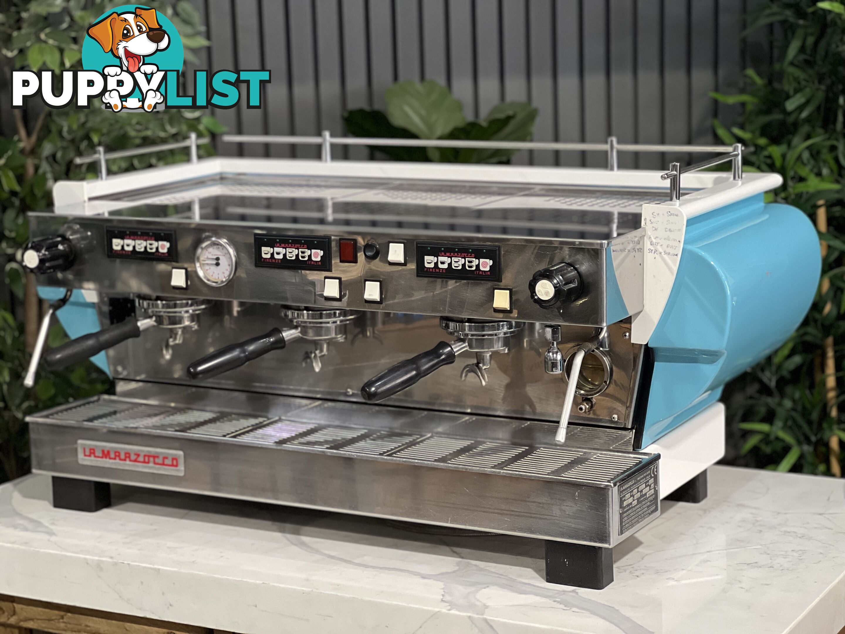 LA MARZOCCO FB70 3 GROUP ESPRESSO COFFEE MACHINE BLUE & WHITE CAFE COMMERCIAL BARISTA RESTAURANT