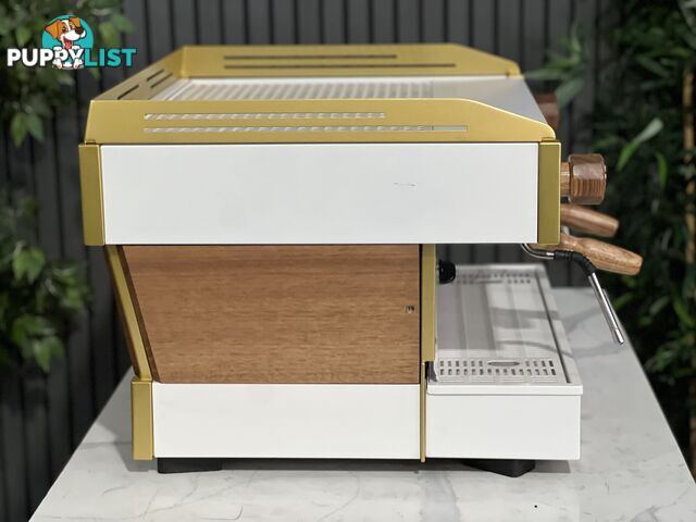 LA MARZOCCO LINEA PB 2 GROUP WHITE & GOLD ESPRESSO COFFEE MACHINE W/ TIMBER CAFE COMMERCIAL