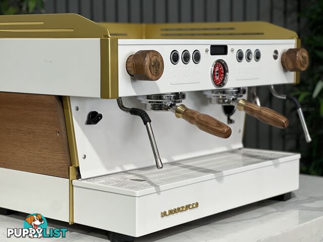 LA MARZOCCO LINEA PB 2 GROUP WHITE & GOLD ESPRESSO COFFEE MACHINE W/ TIMBER CAFE COMMERCIAL