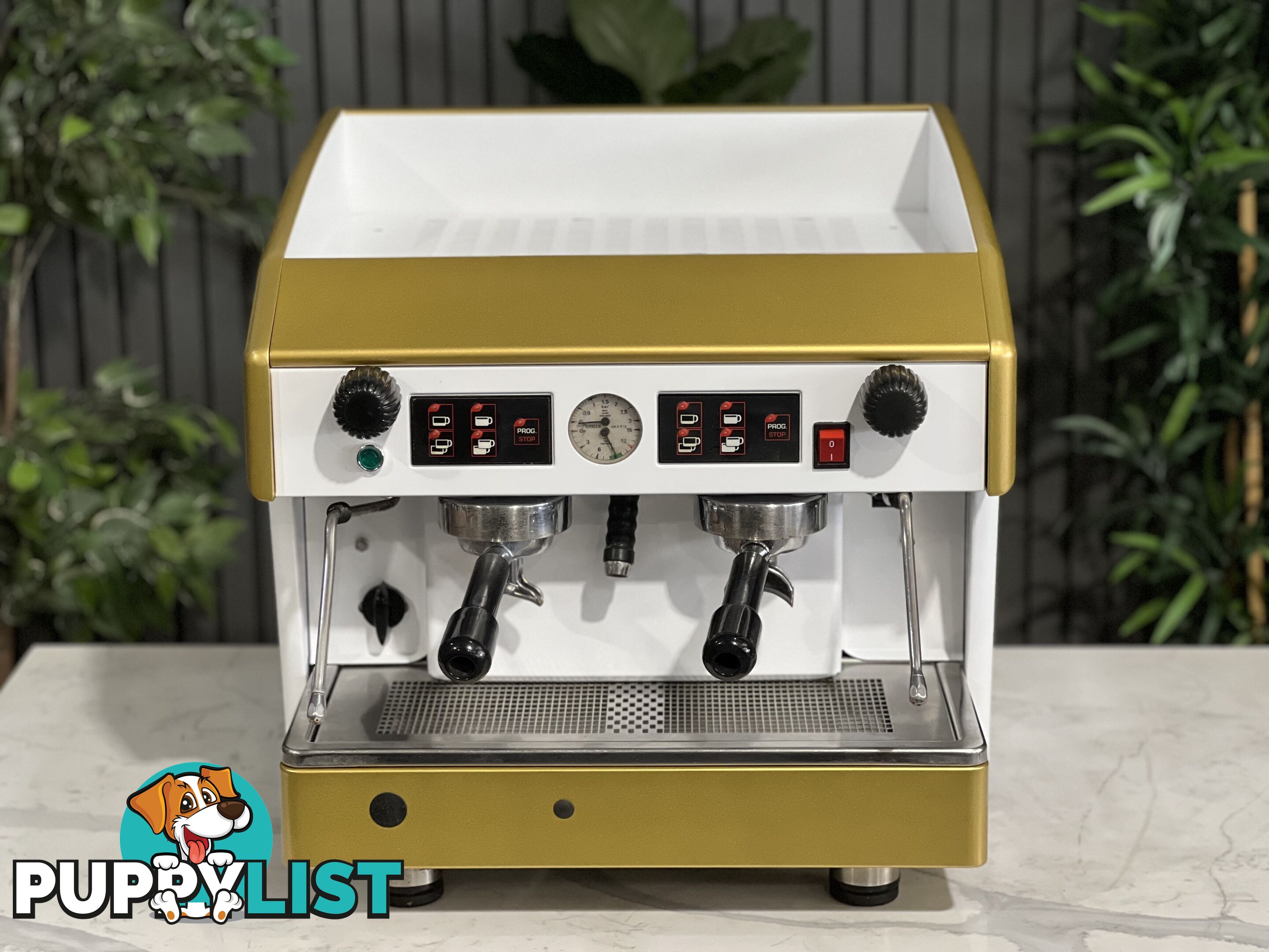 WEGA ATLAS COMPACT 2 GROUP ESPRESSO COFFEE MACHINE WHITE & GOLD