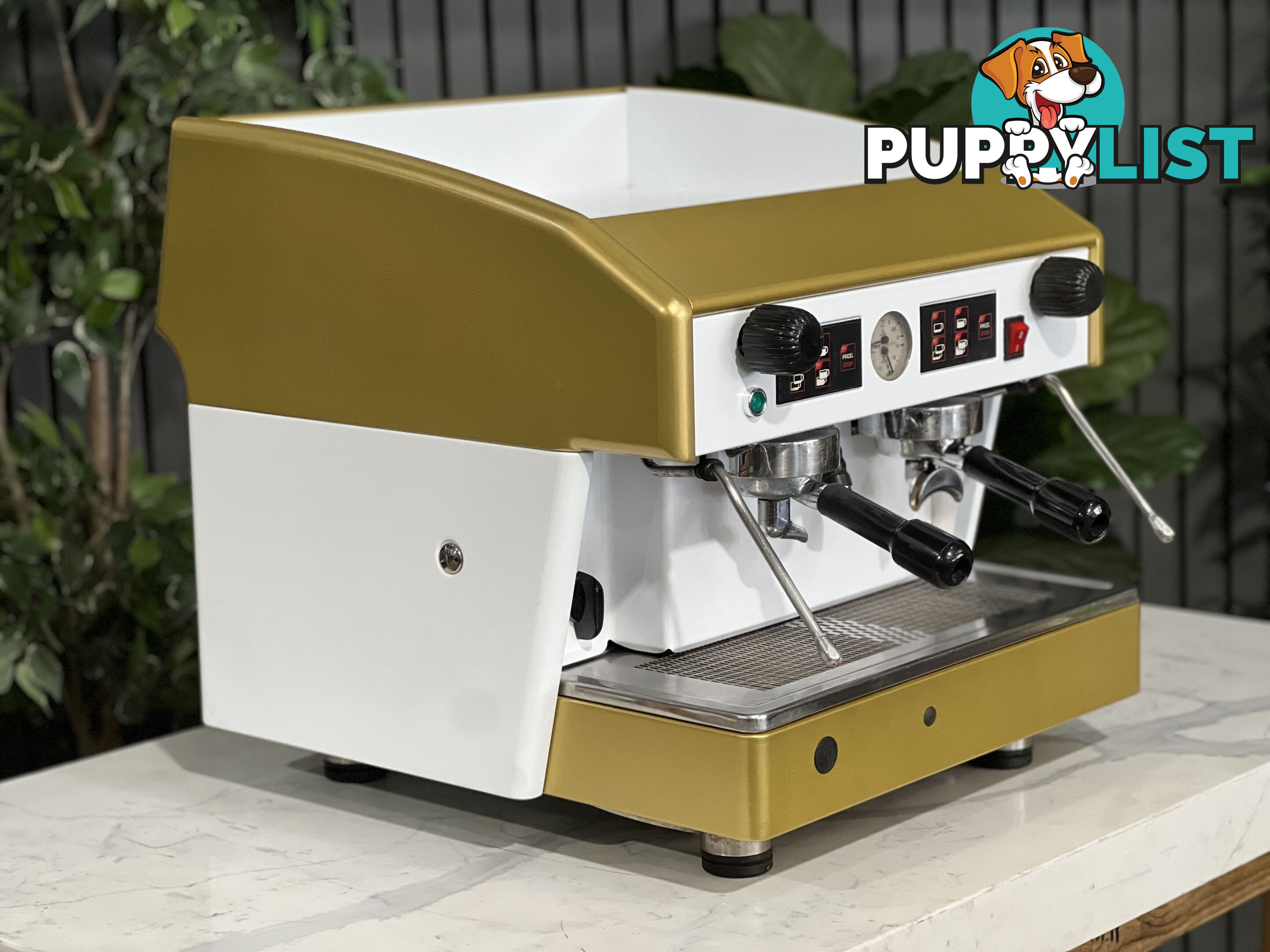 WEGA ATLAS COMPACT 2 GROUP ESPRESSO COFFEE MACHINE WHITE & GOLD