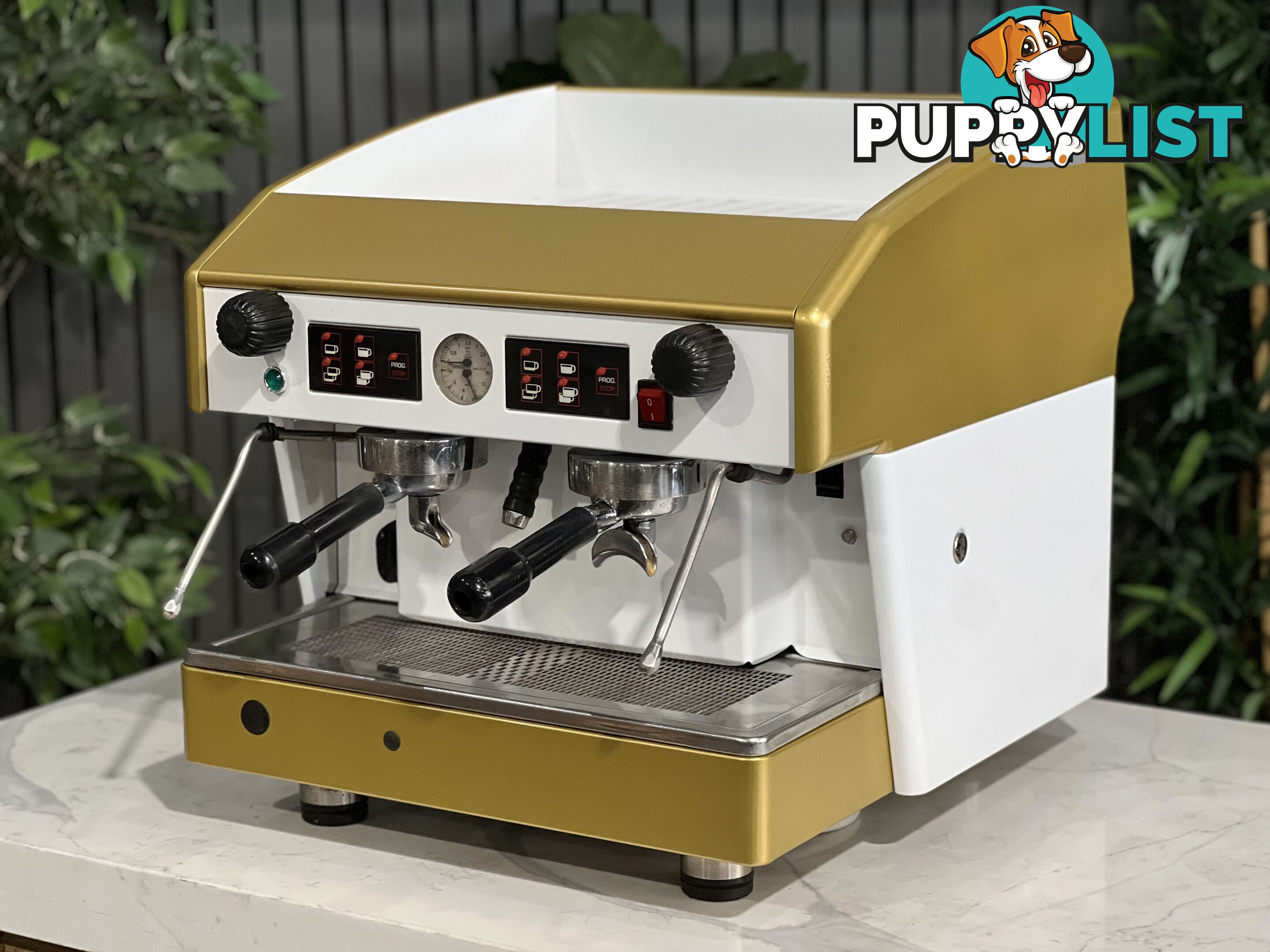 WEGA ATLAS COMPACT 2 GROUP ESPRESSO COFFEE MACHINE WHITE & GOLD