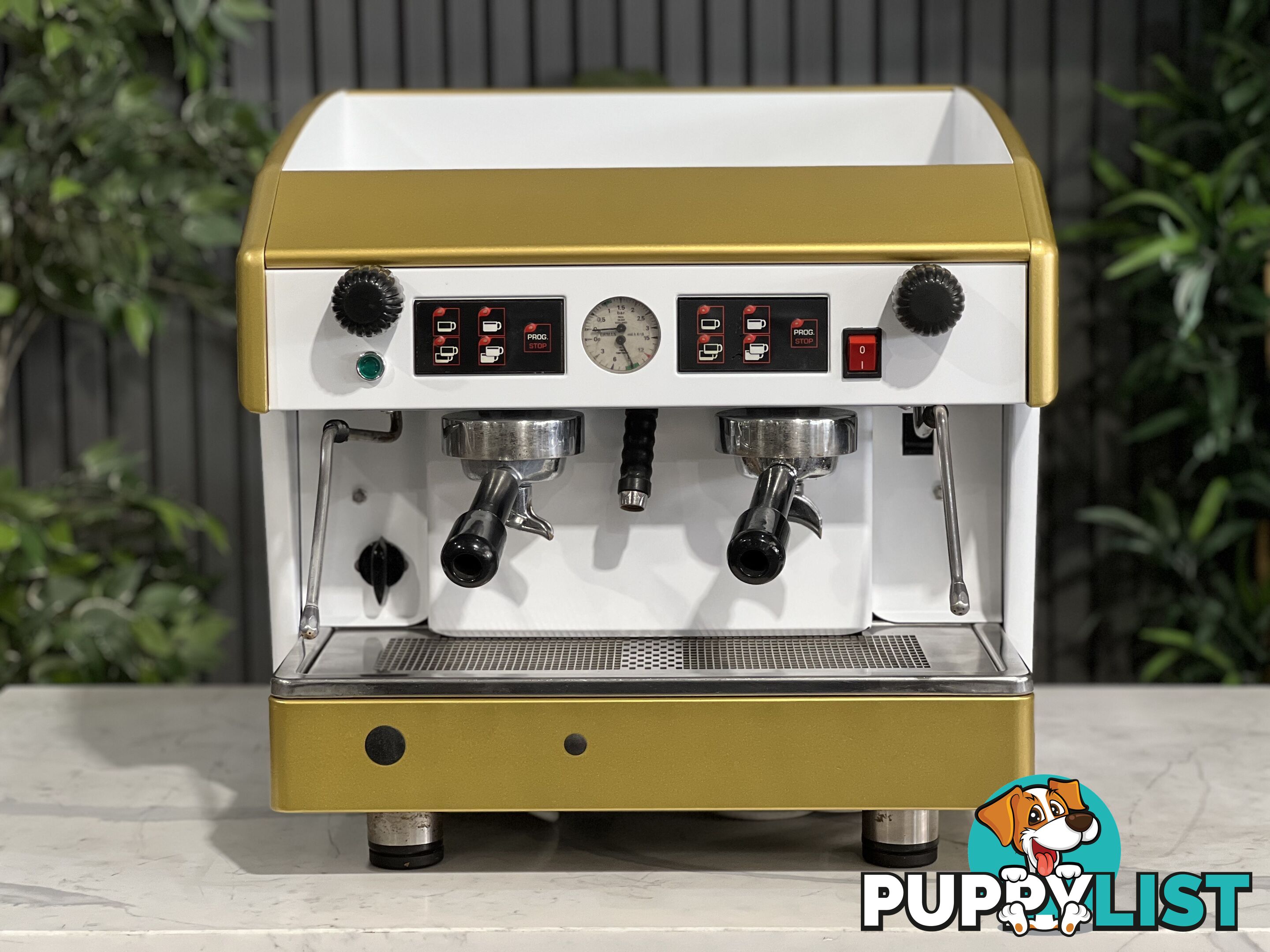 WEGA ATLAS COMPACT 2 GROUP ESPRESSO COFFEE MACHINE WHITE & GOLD