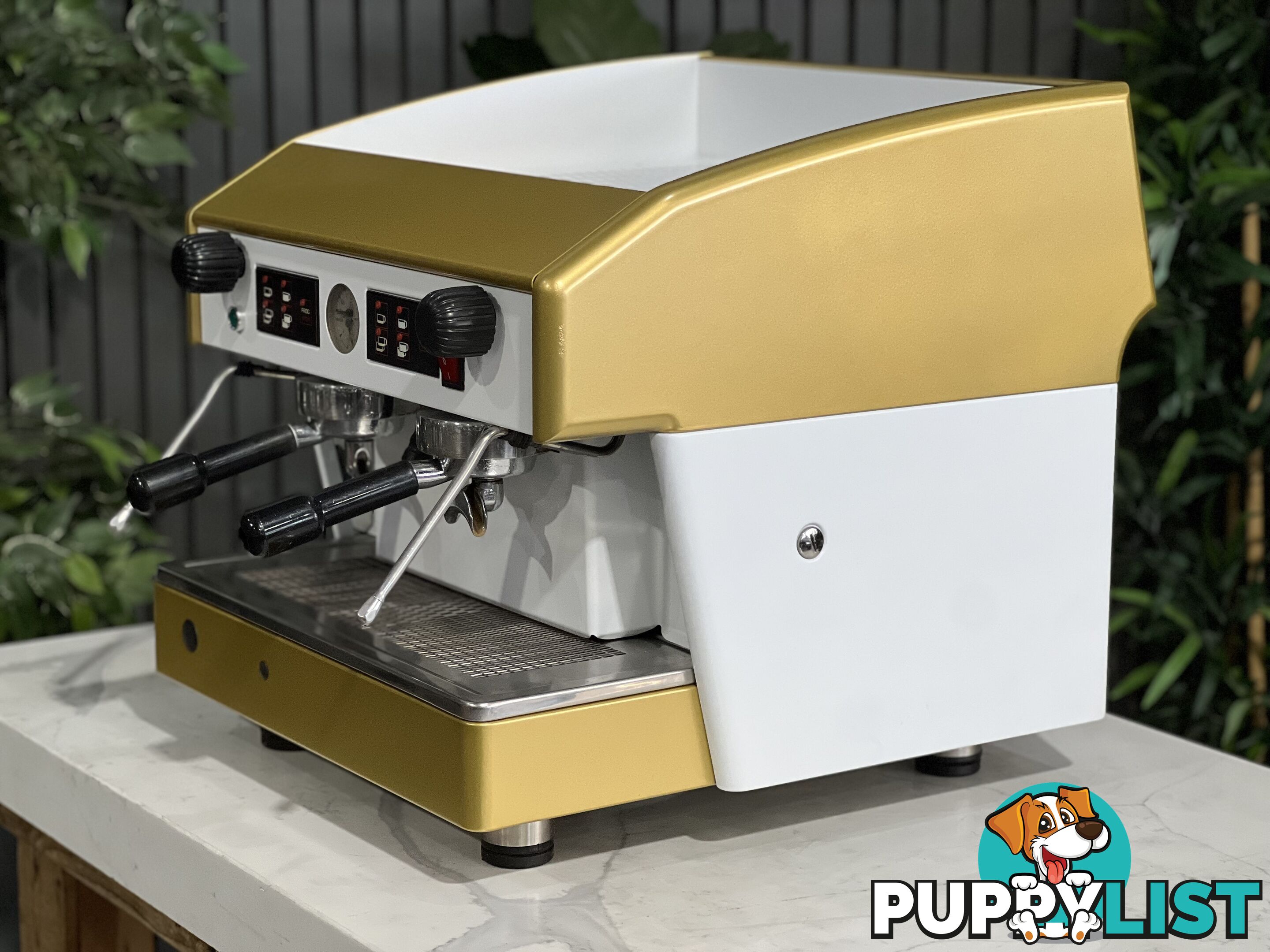 WEGA ATLAS COMPACT 2 GROUP ESPRESSO COFFEE MACHINE WHITE & GOLD