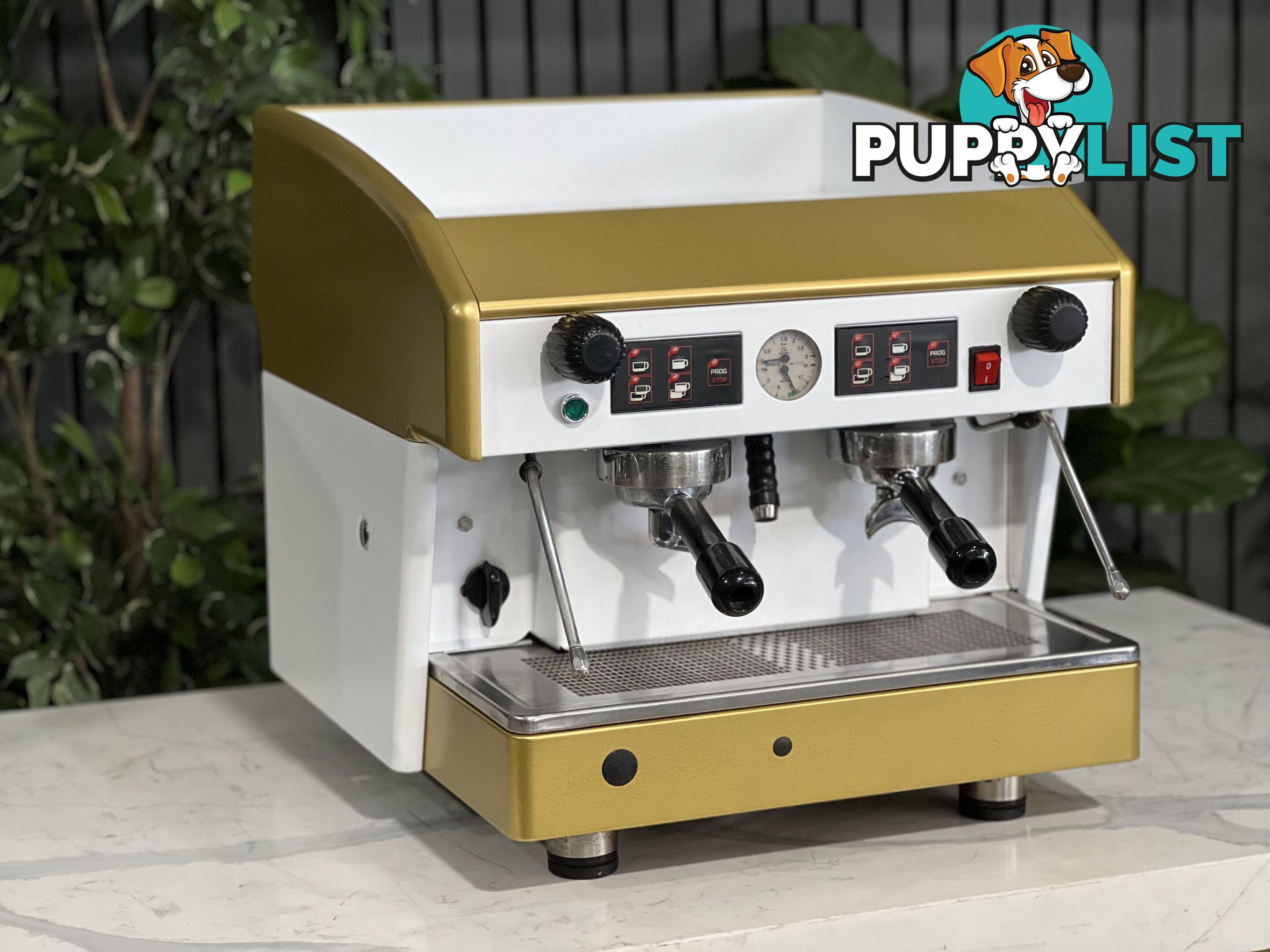 WEGA ATLAS COMPACT 2 GROUP ESPRESSO COFFEE MACHINE WHITE & GOLD