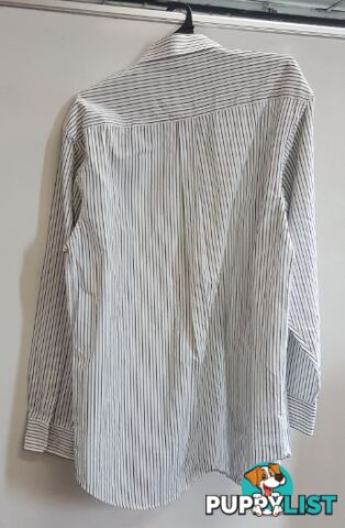 Fletcher Jones Black & Grey Striped Long Sleeved Collared White Shirt Size 39