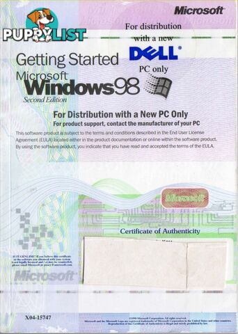 Microsoft Windows 98 Second Edition Manual with COA and Product Key