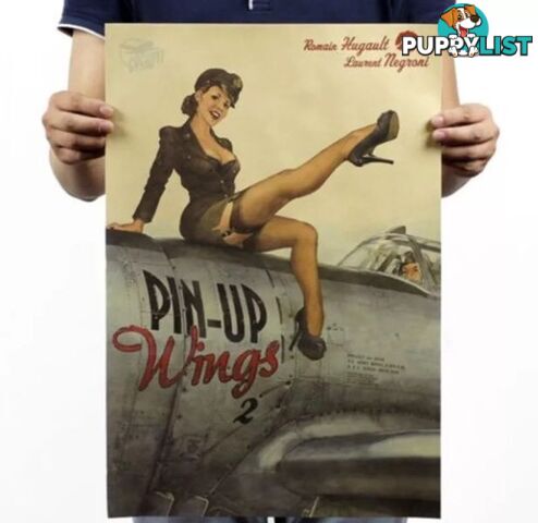 Big Picture Vintage WW II PIN UP Girl Kraft Paper Poster