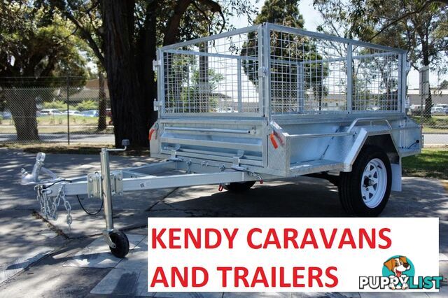 7 x 4 HEAVY DUTY HOT DIPPED GAL SINGLE AXLE BOX TRAILER WITH CAGE ATM 750 kg