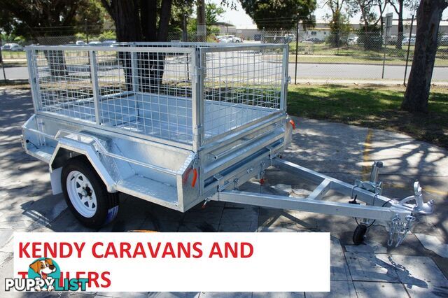 7 x 4 HEAVY DUTY HOT DIPPED GAL SINGLE AXLE BOX TRAILER WITH CAGE ATM 750 kg