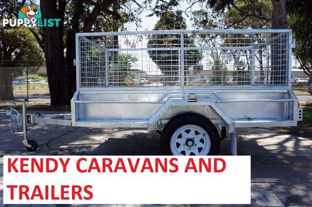 7 x 4 HEAVY DUTY HOT DIPPED GAL SINGLE AXLE BOX TRAILER WITH CAGE ATM 750 kg