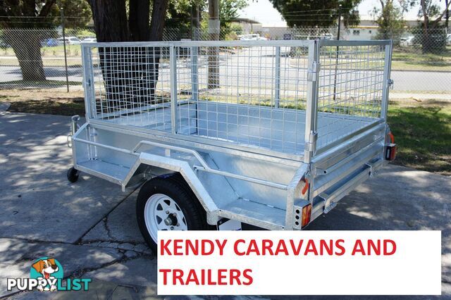 7 x 4 HEAVY DUTY HOT DIPPED GAL SINGLE AXLE BOX TRAILER WITH CAGE ATM 750 kg