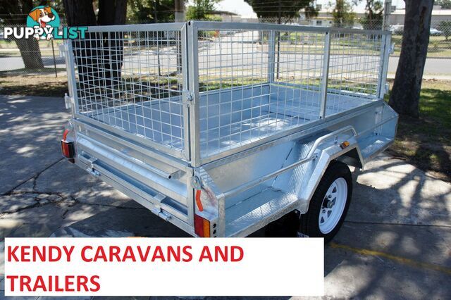 7 x 4 HEAVY DUTY HOT DIPPED GAL SINGLE AXLE BOX TRAILER WITH CAGE ATM 750 kg