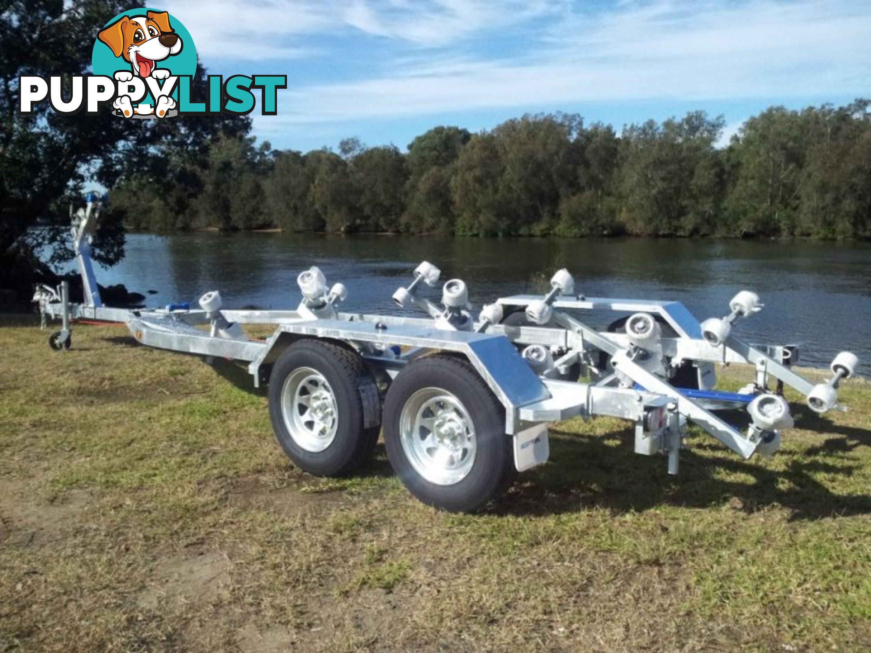 GAL BOAT TRAILER SUITS UP TO A 6.6 mt FIBERGLASS HULL TANDEM AXLE TARE 500 kg ATM 1999 kg BRAKED