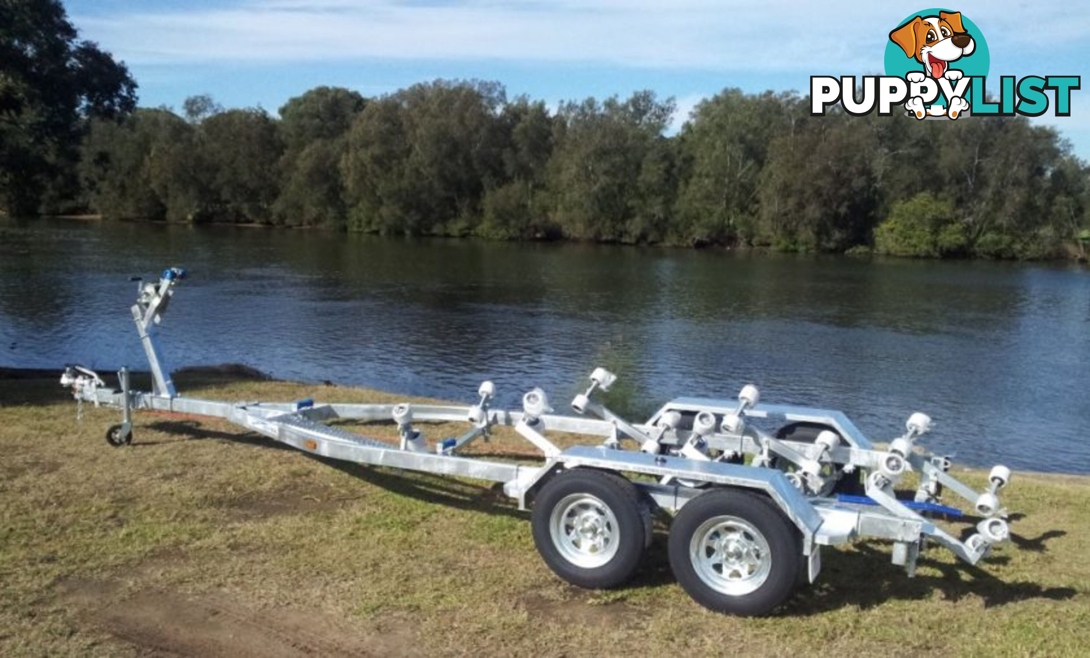 GAL BOAT TRAILER SUITS UP TO A 6.6 mt FIBERGLASS HULL TANDEM AXLE TARE 500 kg ATM 1999 kg BRAKED