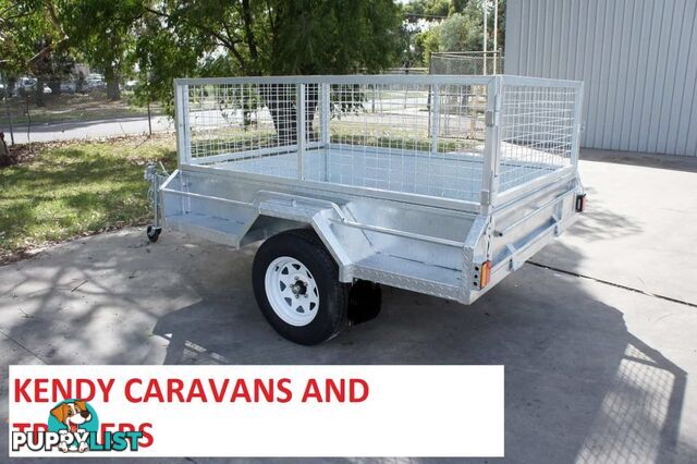 8 x 5 HEAVY DUTY BRAKED SINGLE AXLE HOT DIPPED GAL BOX TRAILER WITH CAGE 