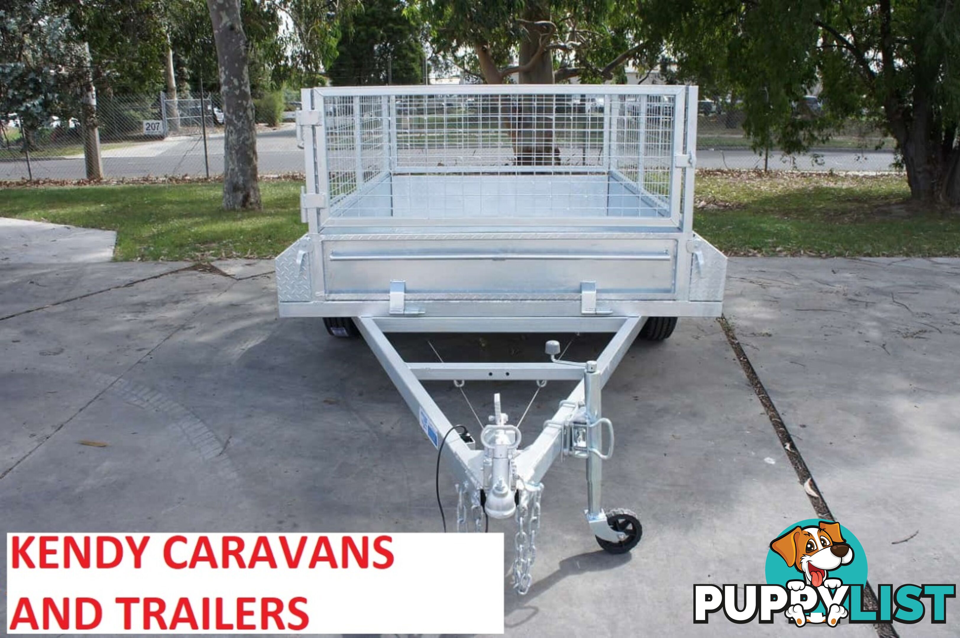 8 x 5 HEAVY DUTY BRAKED SINGLE AXLE HOT DIPPED GAL BOX TRAILER WITH CAGE 