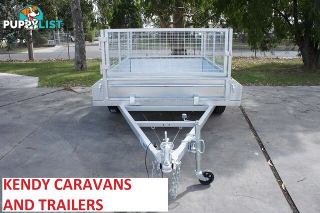 8 x 5 HEAVY DUTY BRAKED SINGLE AXLE HOT DIPPED GAL BOX TRAILER WITH CAGE 