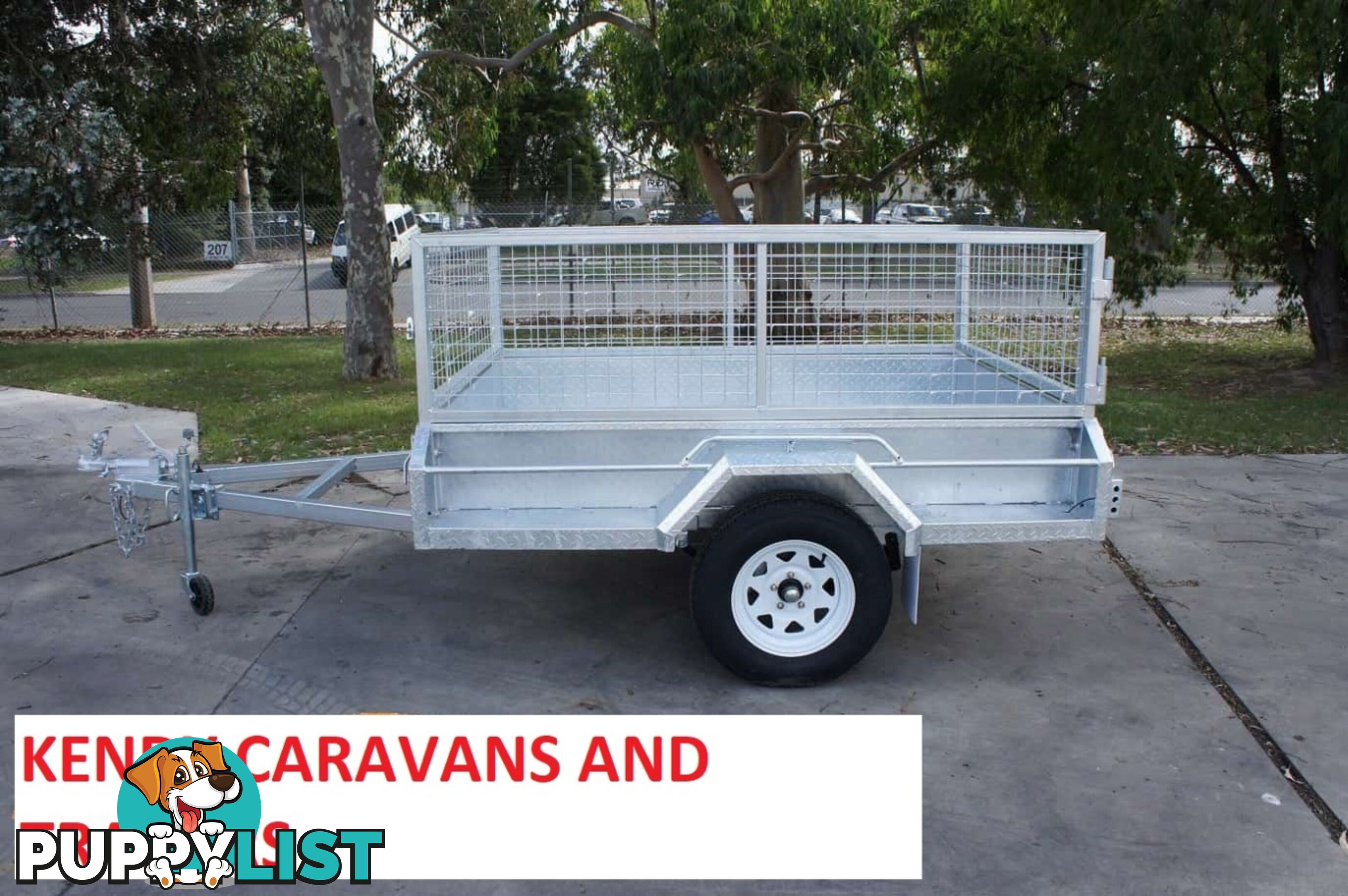 8 x 5 HEAVY DUTY BRAKED SINGLE AXLE HOT DIPPED GAL BOX TRAILER WITH CAGE 