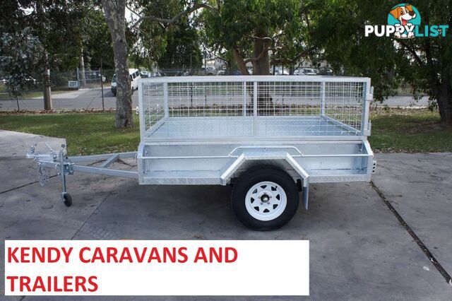 8 x 5 HEAVY DUTY BRAKED SINGLE AXLE HOT DIPPED GAL BOX TRAILER WITH CAGE 