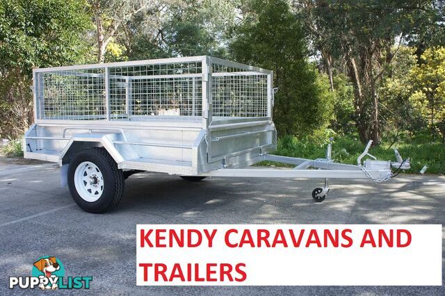 8 x 5 HEAVY DUTY BRAKED SINGLE AXLE HOT DIPPED GAL BOX TRAILER WITH CAGE 