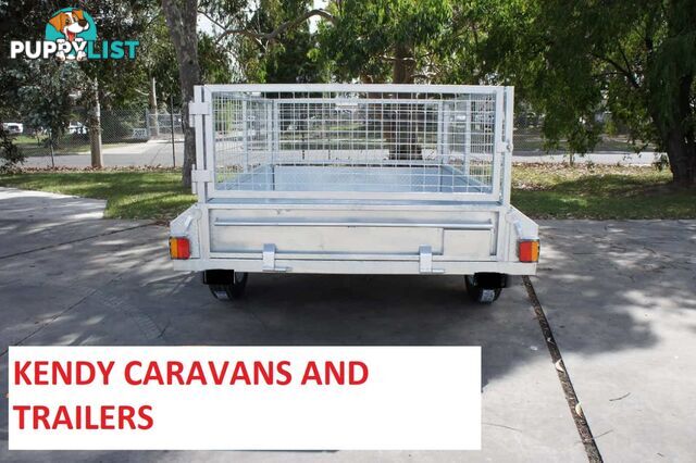 8 x 5 HEAVY DUTY BRAKED SINGLE AXLE HOT DIPPED GAL BOX TRAILER WITH CAGE 