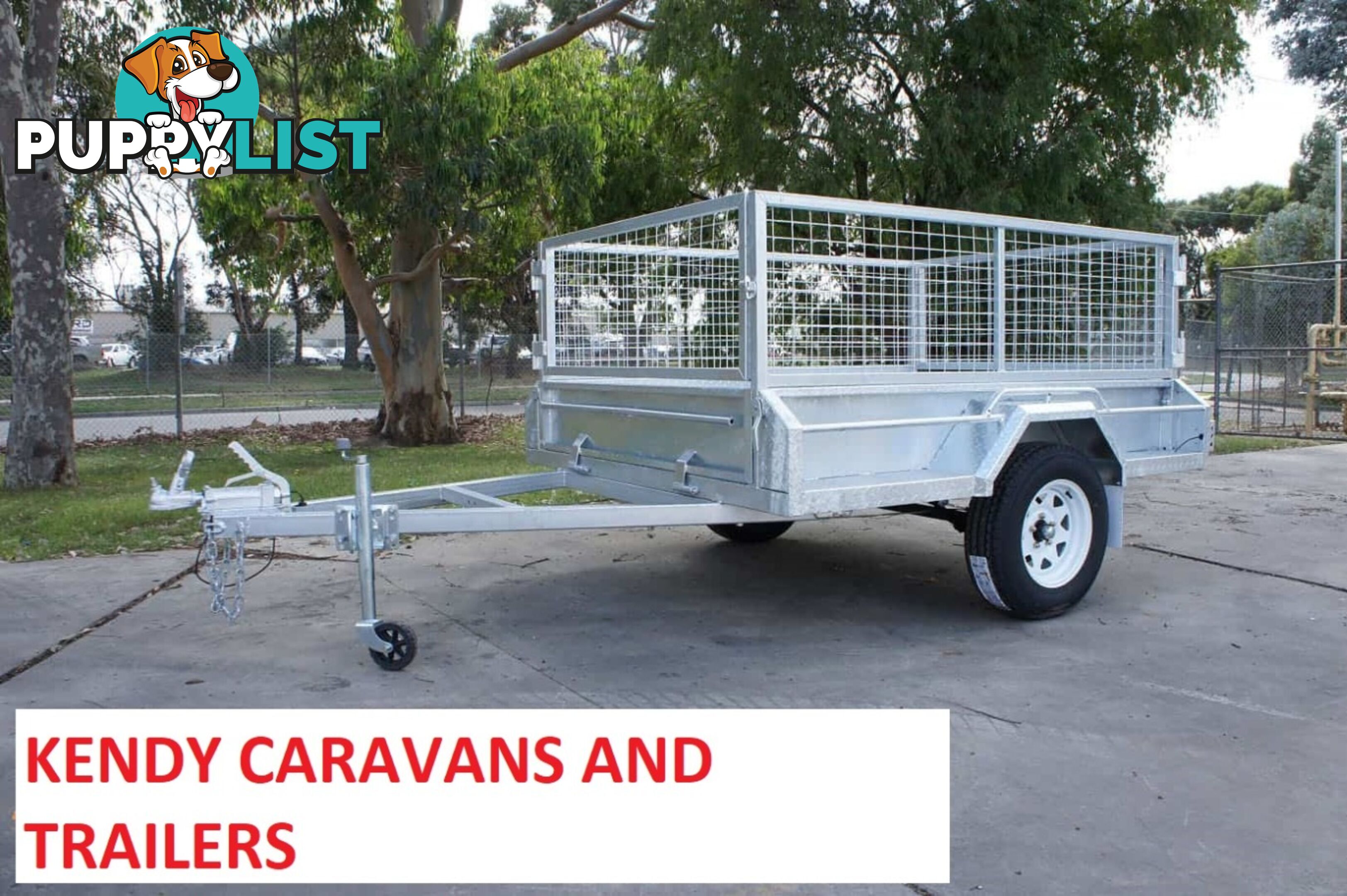 8 x 5 HEAVY DUTY BRAKED SINGLE AXLE HOT DIPPED GAL BOX TRAILER WITH CAGE 