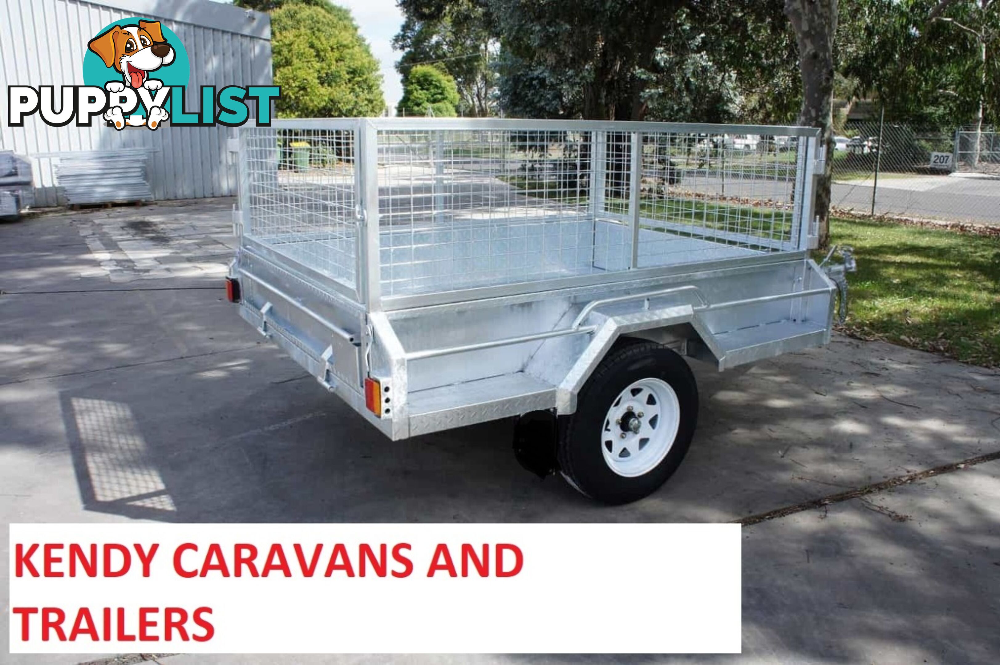 8 x 5 HEAVY DUTY BRAKED SINGLE AXLE HOT DIPPED GAL BOX TRAILER WITH CAGE 