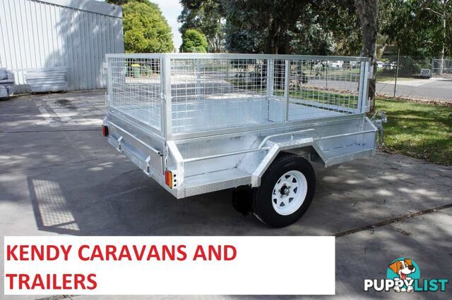 8 x 5 HEAVY DUTY BRAKED SINGLE AXLE HOT DIPPED GAL BOX TRAILER WITH CAGE 