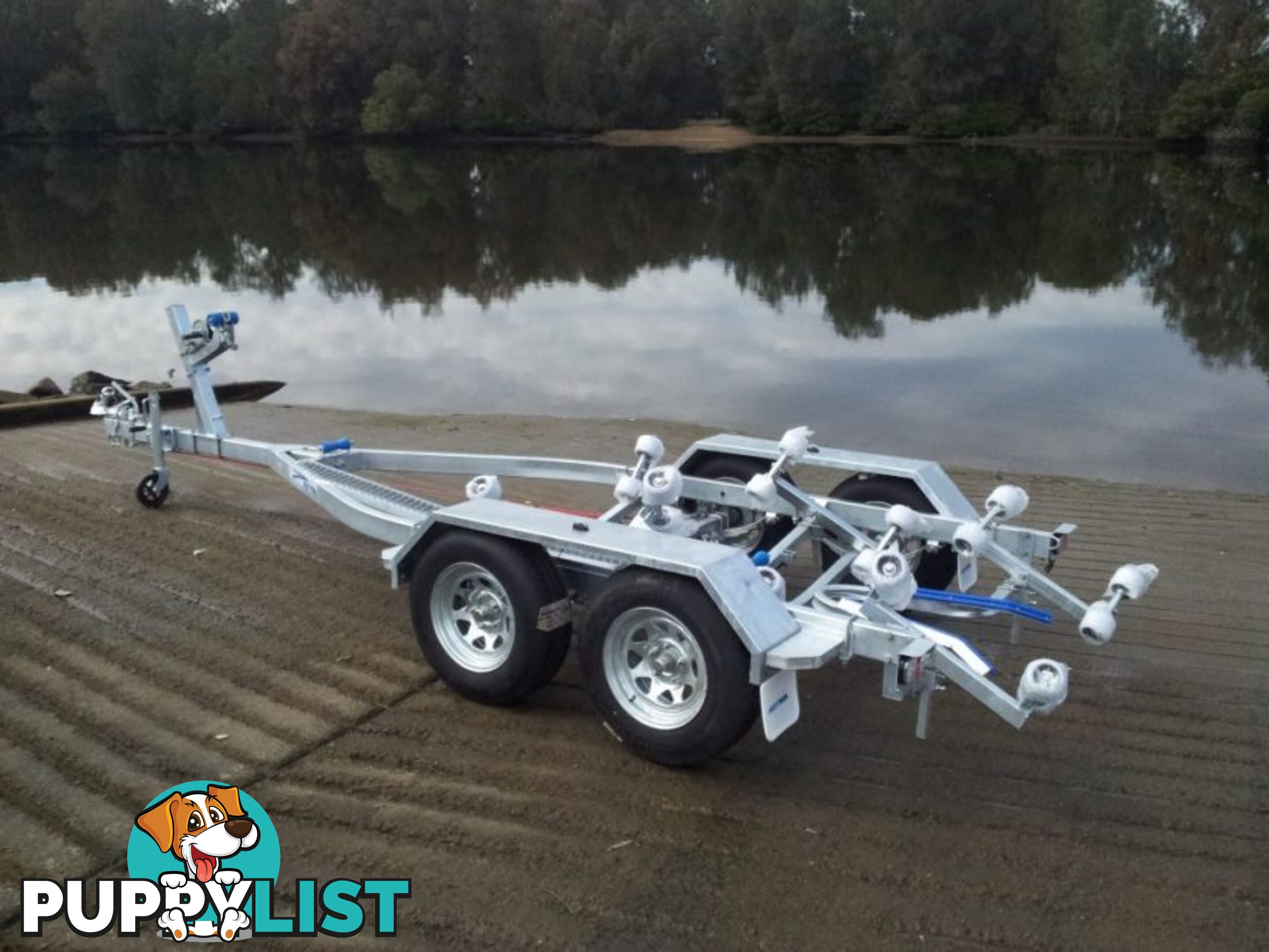 GAL BOAT TRAILER TO SUIT UP TO 5.8 mt FIBERGLASS HULL TANDEM AXLE TARE 430 kg ATM 1999 kg BRAKED