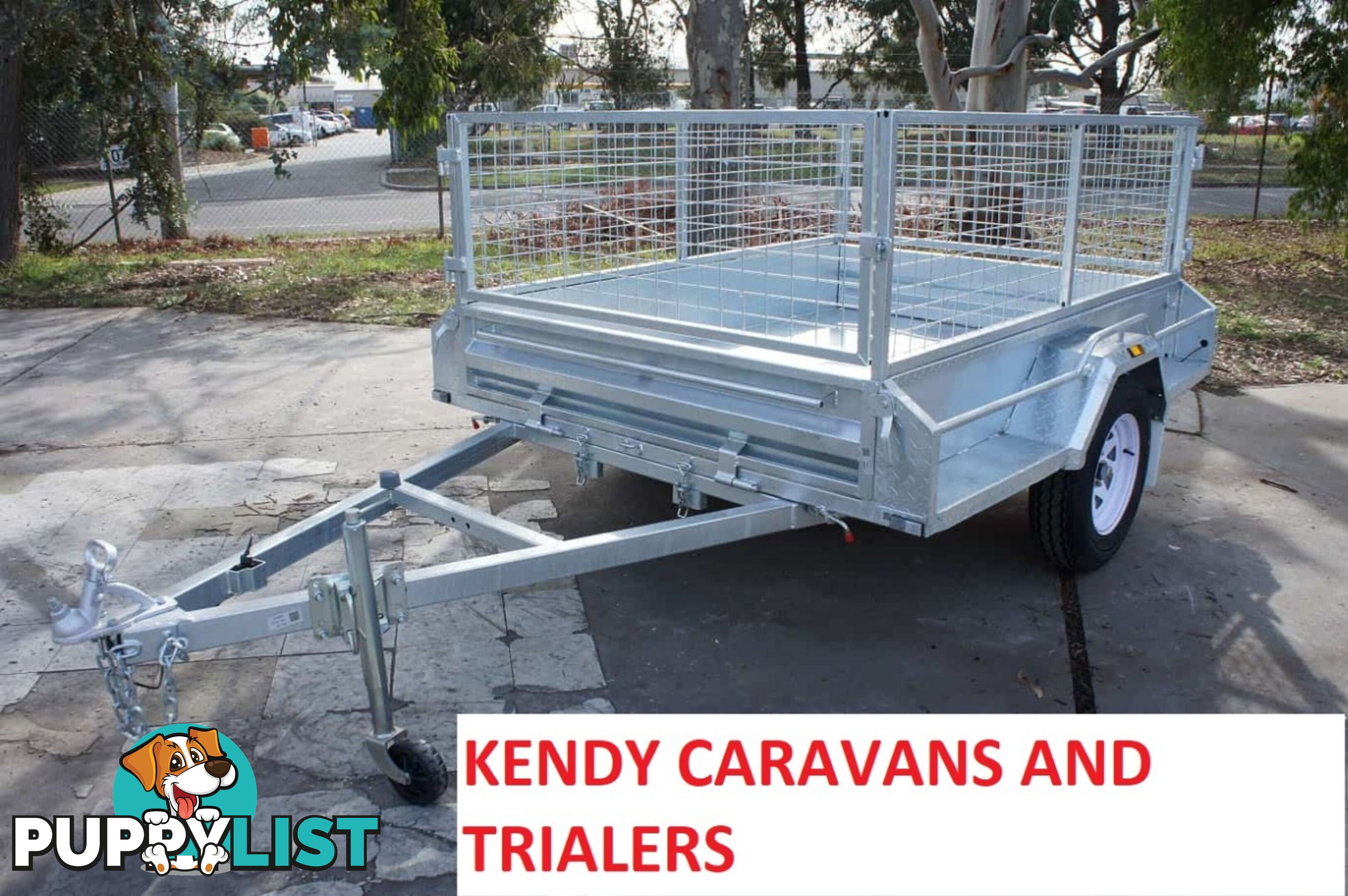 7 x 5 HEAVY DUTY HOP DIPPED GAL SINGLE AXLE BOX TRAILER WITH CAGE 